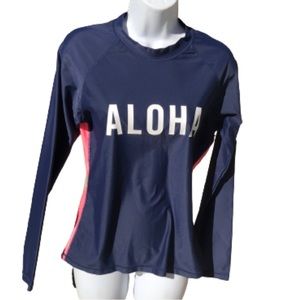GAP BODY NAVY/PEACH LONG SLEEVE RASHGUARD • ALOHA GRAPHIC ON FRONT • Sz L